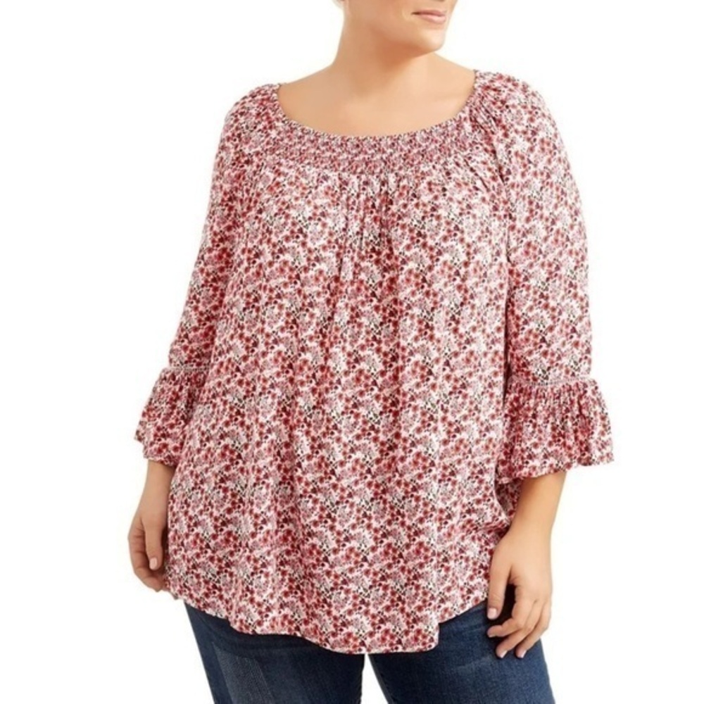 Women's Flutter Sleeve Peasant Top Ditsy Floral Lace Boho Cottagecore size 1X